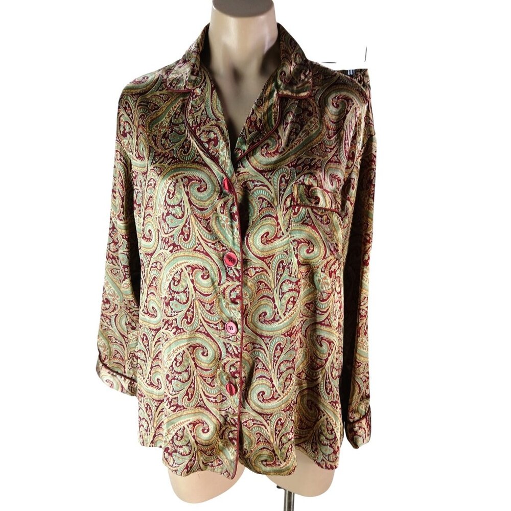 Victorias Secret Gold Burgundy 2 Pc Pajama Set L XL Menswear Button Top Shorts - Picture 5 of 15